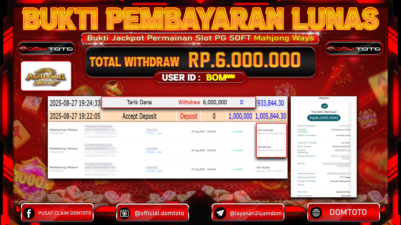 JACKPOT SLOT MAHJONG WAYS PGSoft  27 AGUSTUS  2025